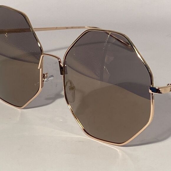 1074 Hexagon Oversized Sunglasses Silver Metal Frames Grey Lenses New - Picture 8 of 9